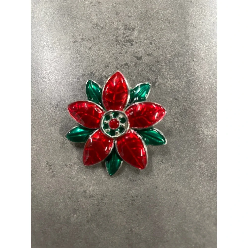Vintage Christmas Brooch Lot 5pc Santa Snowman Poinsettia Christmas‎ Tree Pins